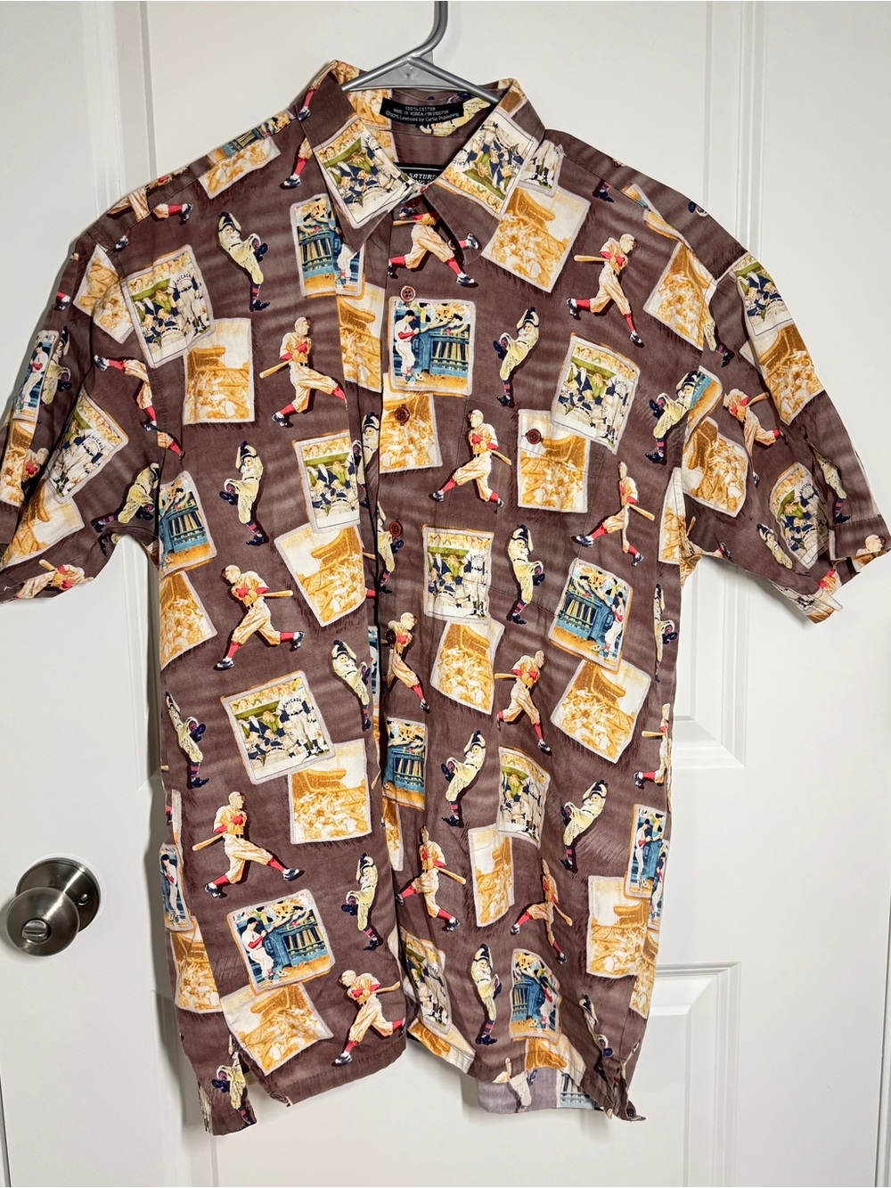VTG The Saturday Evening Post Mens Medium Brown Vintage Baseball Graphic Shirt